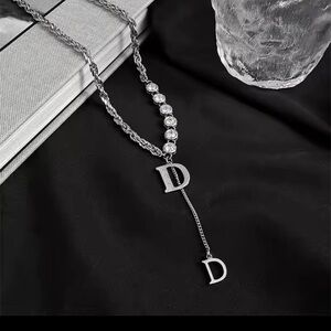 Clic Dior inspired Silver Necklace with Initial Charms. Stainless steel